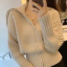韓版代購拉鏈高級感毛衣秋冬外穿開衫設計感法式小眾女2022年新款