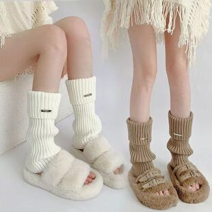 Thickened Metal Label Warm Knitted Socks Autumn and Winter Japanese Socks for Girls All-match Piled Socks Shoes Shoes Shoe Cover Shoe Socks