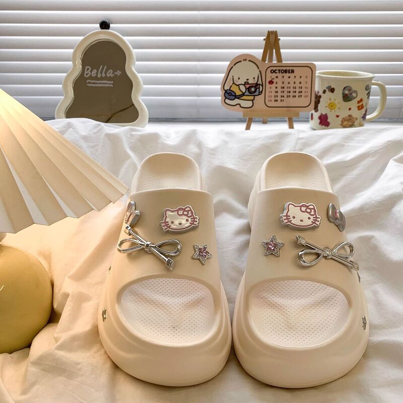 Cute Thick-Soled One-Line Sandals for Women's Summer Outer Wear 2026 New Height-Increasing Clogs Super Popular Beach Sandals