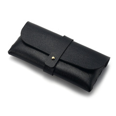 Wholesale black leather eyeglass case with PVC snap fasteners, soft sunglasses case, sunglasses case