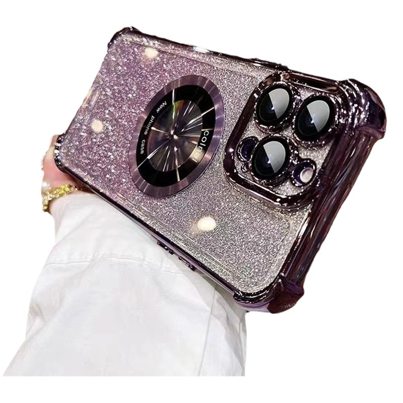 Funda protectora para teléfono móvil con película de lente de cuatro esquinas galvanizada, compatible con iPhone 17 Pro, con soporte magnético brillante para Apple 15.