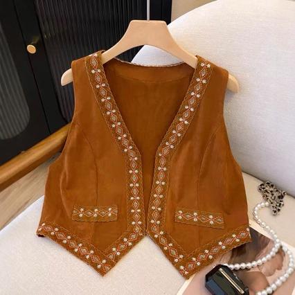 北西部新疆草原旅行休暇着用エスニックスタイルスエードトーテム刺繍ベストレイヤードベストジャケット|undefined