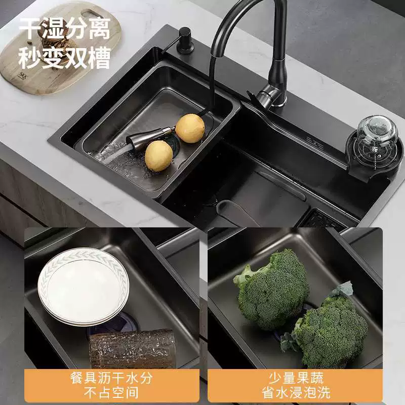 #HomeKitchenNano Черный нержавеющий стальной раковина для умывальника SUS304, большая одна секция, под столешницу, раковина для мытья воды