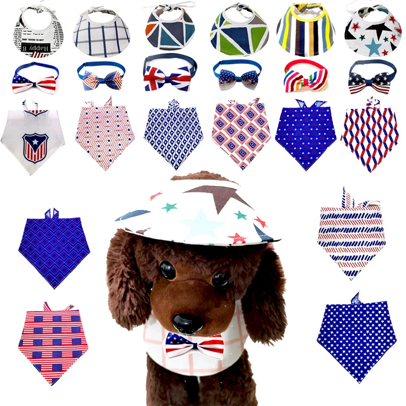 День независимости шляпа для домашних животных скользкое полотенце кошка шарф праздничные аксессуары День флаг Собака треугольник полотенце костюм
