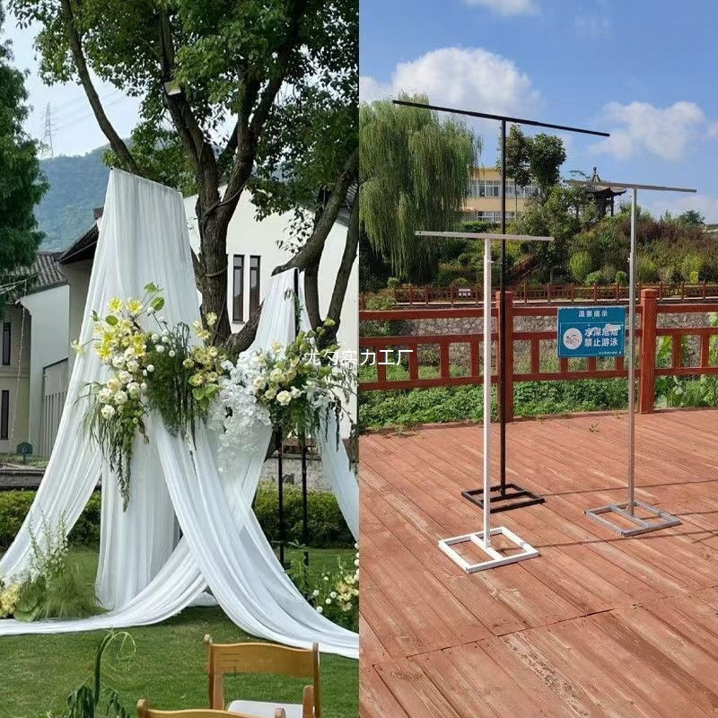 新しい芝生結婚式鉄結婚式伸縮ロッド背景ガーゼミルクシルクシフォン装飾アーチ丅型ブラケット|undefined