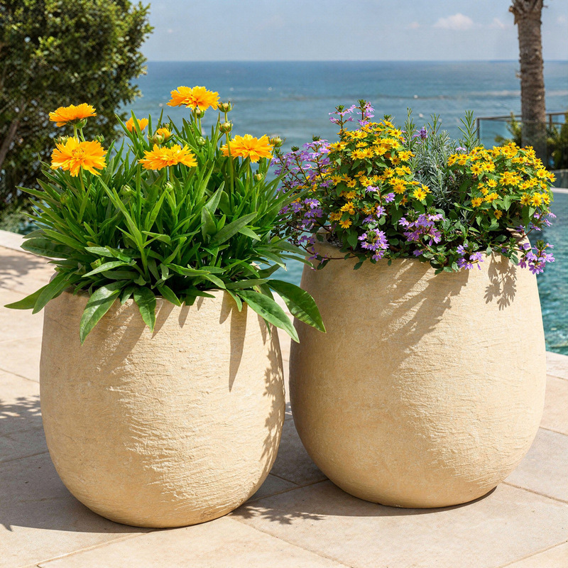New indoor and outdoor round flower pots for garden landscaping, courtyard decoration, and general use, made of magnesium oxide coarse pottery New indoor and outdoor round flower pots for garden landscaping, courtyard decoration, and general use, made of magnesium oxide coarse pottery