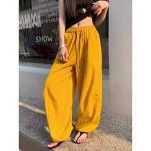 夏季薄美式速干阔腿运动裤女高腰显瘦垂坠感工装小个子直筒休闲裤