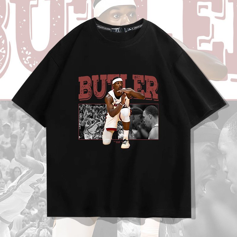 Miami hot red Butler basketball short-sleeved T-shirt men's summer youth fashion brand loose off-shoulder half-sleeve top