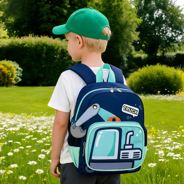 New Excavator Children's Backpack for Boys Aged 3-6, Cute Baby Kindergarten Backpack, Car-Shaped Double Shoulder Backpack