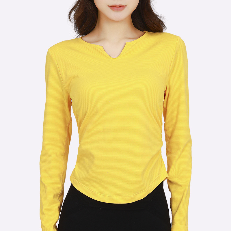 Otoño y invierno con cojín de pecho respirante, absorción de humedad, sudor, yoga, ropa de mangas largas para mujeres, ropa de ejercicios para adelgazar y correr, manga larga