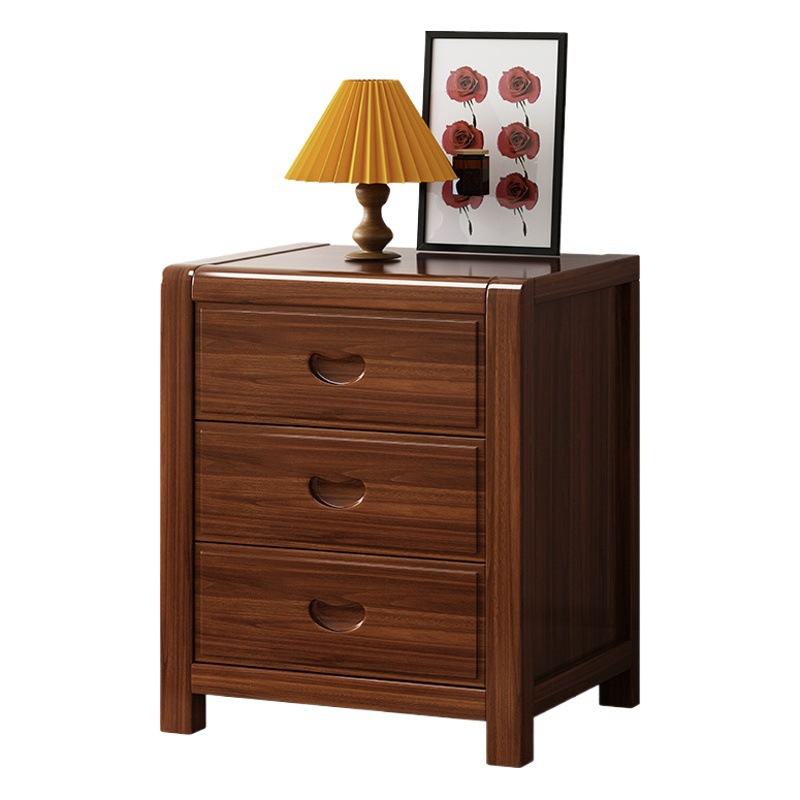 Oro de seda de nogal de madera maciza de tres cajones mesita de noche moderna minimalista dormitorio armario de noche gabinete de almacenamiento de lujo
