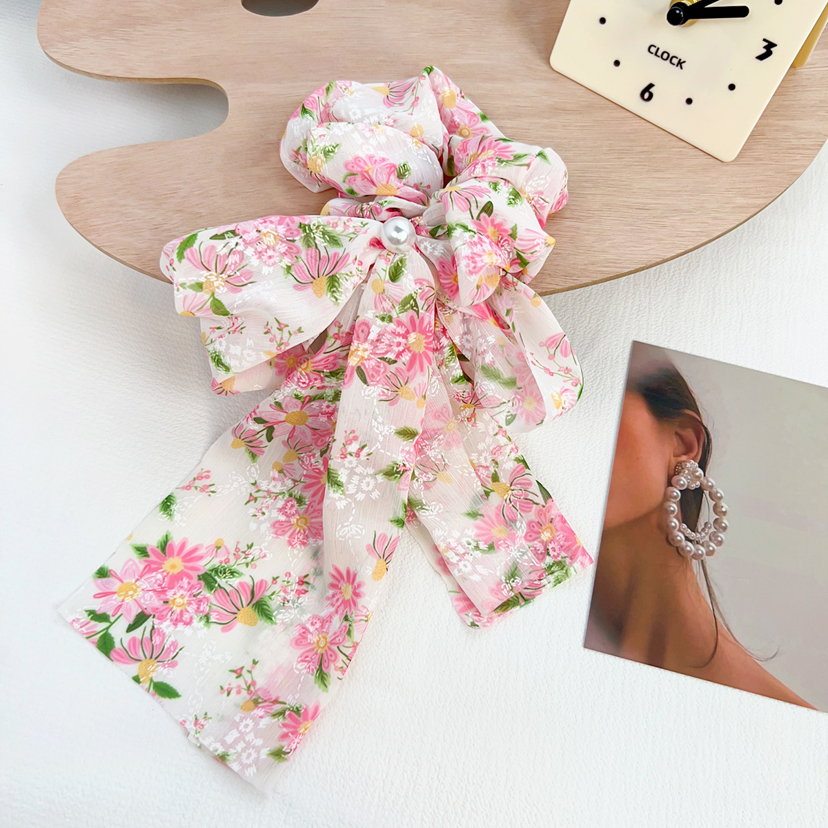 Pequeña fresca super inmortal retro flor triturada arco de cabello damas elegante cuerda de cabeza temperamento simple dulce cuerda de cabello mujer