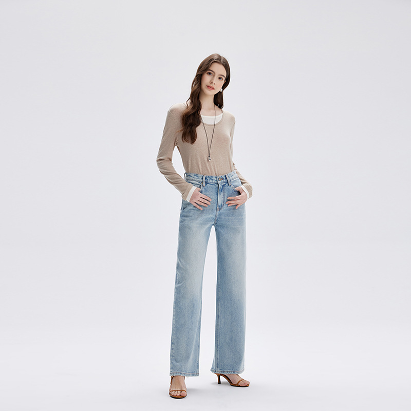 2026 Early Spring New Style Light Luxury Women's High-Waisted Washed Slightly Stretchy Straight Loose Wide-Leg Jeans, Fashionable and Versatile 2026 Early Spring New Style Light Luxury Women's High-Waisted Washed Slightly Stretchy Straight Loose Wide-Leg Jeans, Fashionable and Versatile