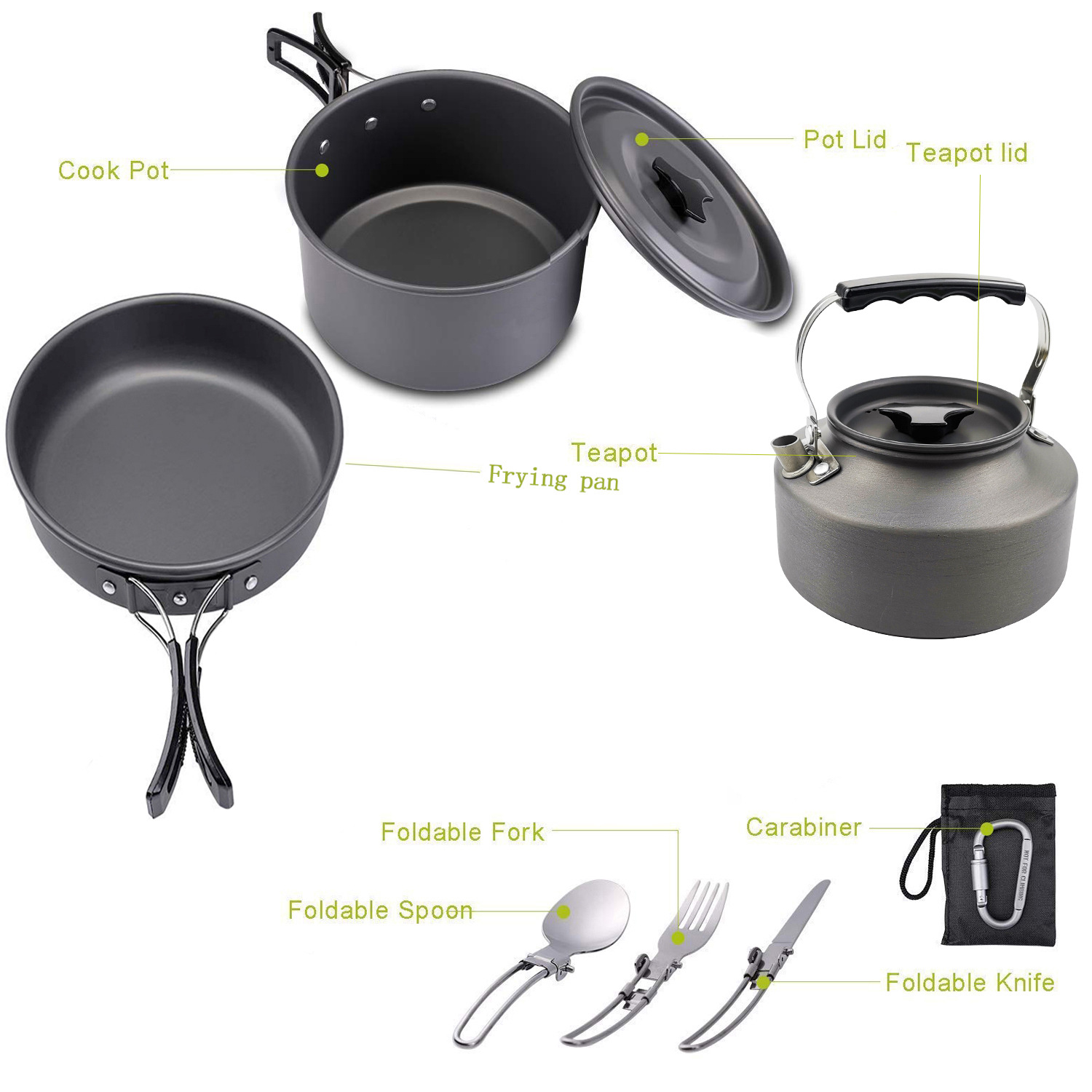 Juego de ollas portátil para 2-3 personas, el más vendido de Amazon, juego de ollas plegable para acampar, juego de ollas para picnic