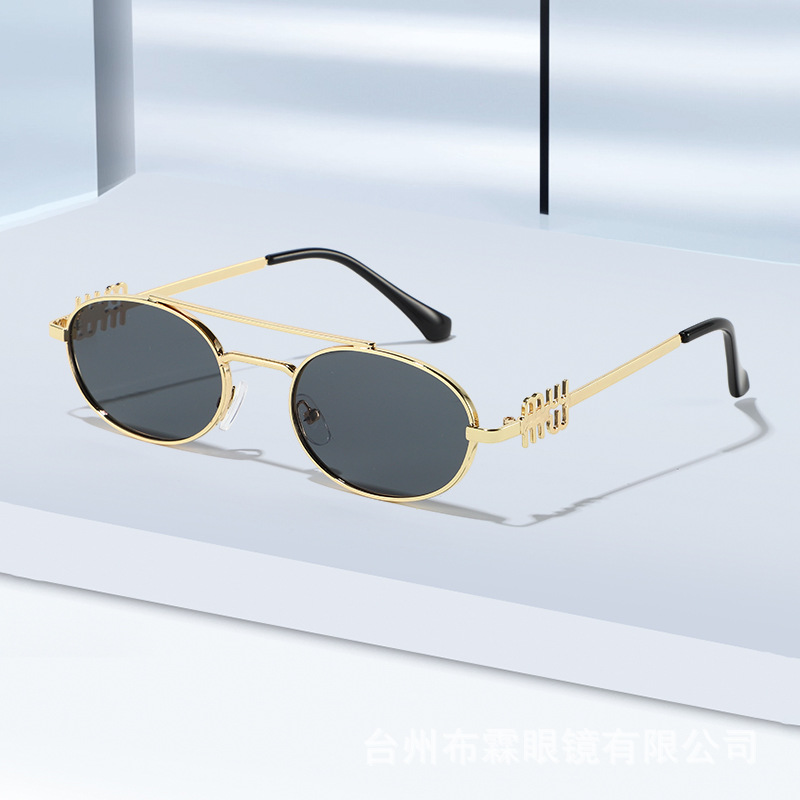 Mm Oval Small Frame European and American Retro Sunglasses Metal Double Bridge Sunglasses High-End Street Style Glasses Retro Internet Celebrity