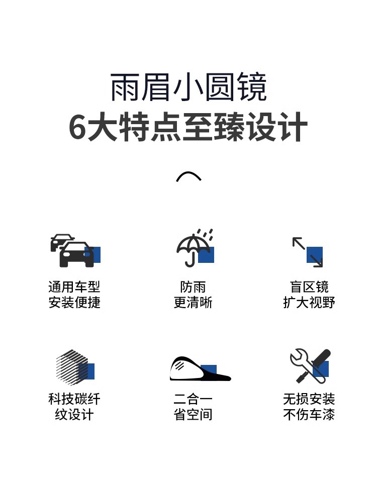 Car rearview mirror rain eyebrow small round mirror integrated mirror blind spot mirror reversing auxiliary mirror rain shield