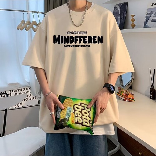 Men's Youth Trendy Letter Summer 5-Button Sleeve Casual T-Shirt Cool Instagram Fashion Brand Round Neck