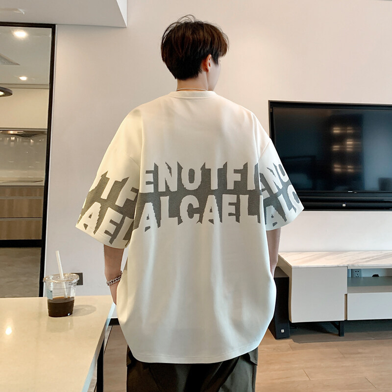 Trendiges Kurzarm-Shirt im Hongkong-Stil für Herren, Sommermode, lockere Passform, Plus-Size-Bekleidungsset, Top, Herren-T-Shirt_voghion.com