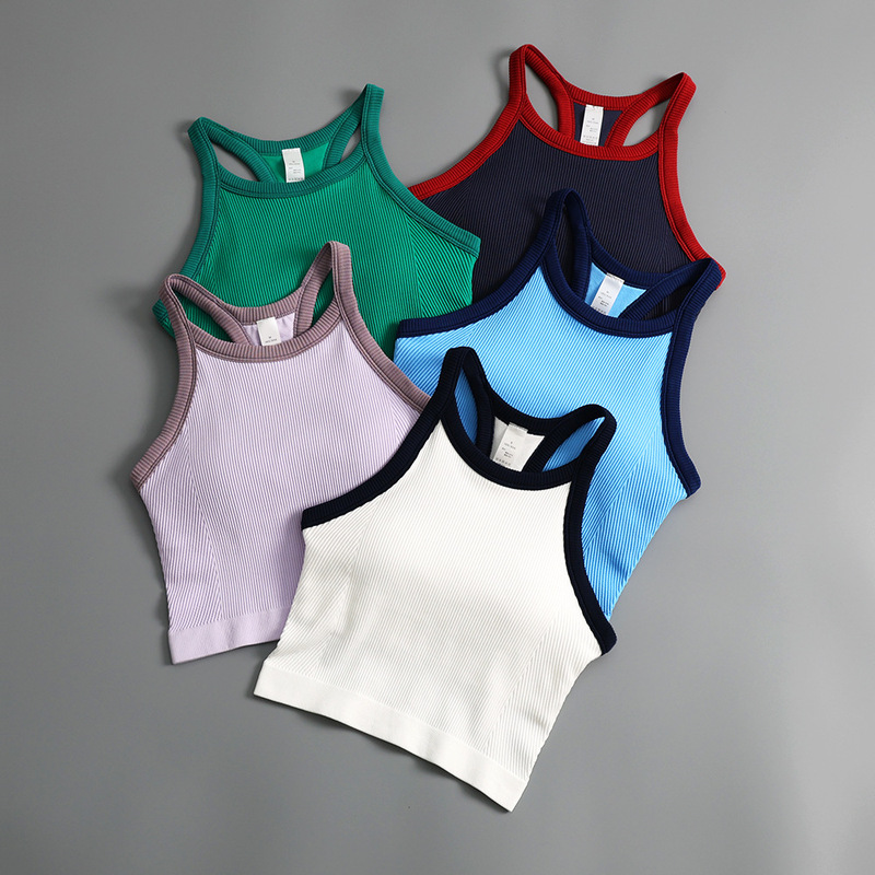 Sports Vest with Chest Pad Women's Push-up Shockproof Running Underwear Outer Wear Retro Yoga Clothes suit I-shaped Bra
