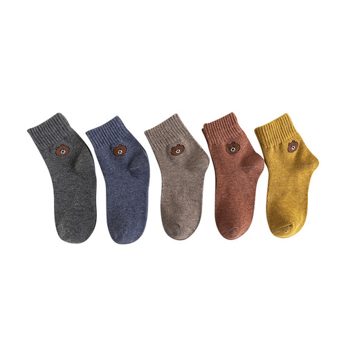 Children's socks Spring and Autumn Teddy Bear Mid-calf Socks Combed Cotton for Boys and Girls Cute Cartoon College Style Student Socks Wholesale