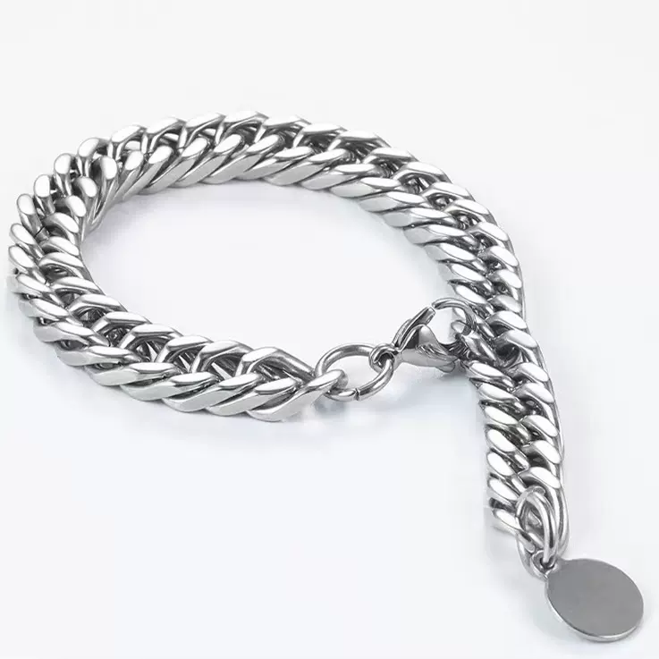 hiphop男嘻哈手链钛钢不锈钢饰品双织磨四面古巴女生配饰长度可调