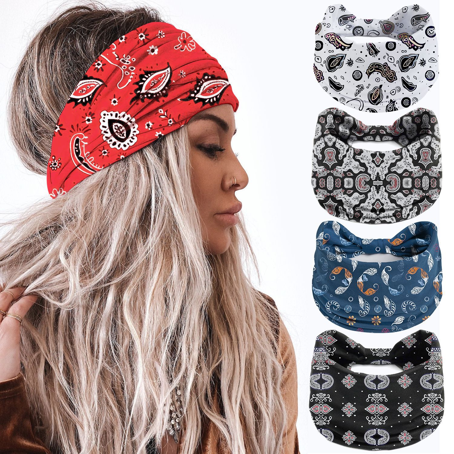 Cross-border Bohemian Sports Hair Band Wide Edition Headband Hair Band Women's Yoga Hair Band Antisweat Sweat Absorbing Riding Hair Band