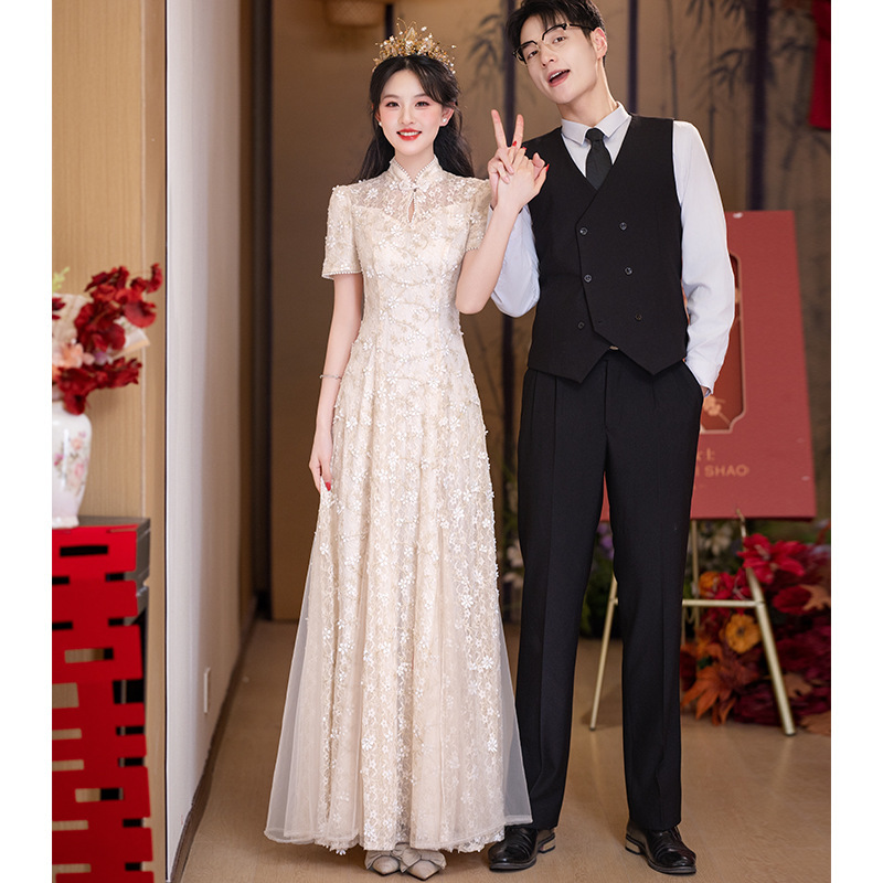 香槟色旗袍敬酒服新娘新中式订婚礼服裙高级感结婚衣服小个子绝美|undefined