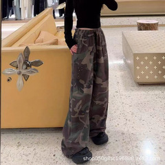 SMFK十字雕像高塔阔腿运动裤水洗磨色棉质休闲裤女长裤25秋季新款