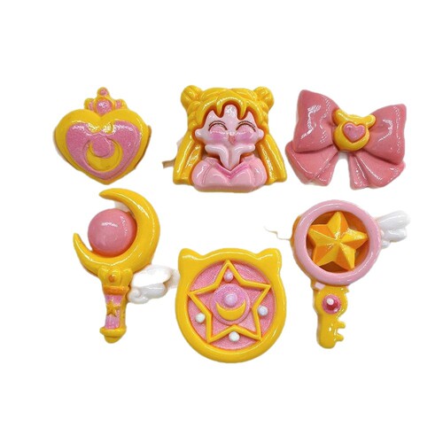 Cartoon bright face beauty Sailor Moon resin small accessories cream glue diy hair accessories head rope mobile phone chain shoe buckle decoration