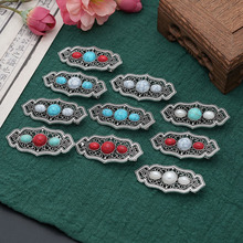 合金蒙古族元素民族风发饰头饰复古松石原创发夹发卡仿银饰边夹