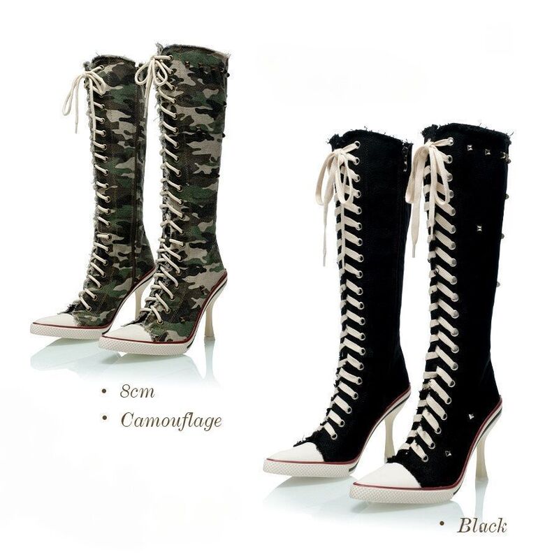 Unique distressed style beaded canvas high-heeled shoes, sexy high-top knee-high boots, vintage pointed-toe fashion boots for women Unique distressed style beaded canvas high-heeled shoes, sexy high-top knee-high boots, vintage pointed-toe fashion boots for women