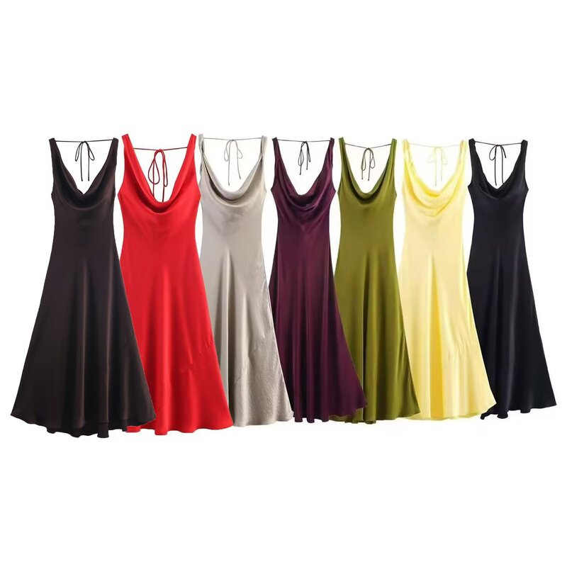 Pb&Za Women's 2025 Summer New Style Royal Lady Style Slim Silk Satin Texture Dress 2590934
