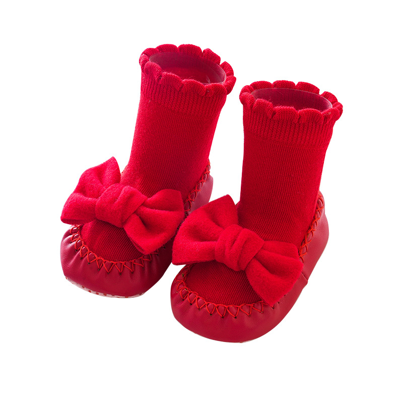 Calcetines de bebé primavera y otoño calcetines de piso de bebé para niñas antideslizantes zapatos de niño a prueba de frío arco de media pantorrilla princesa