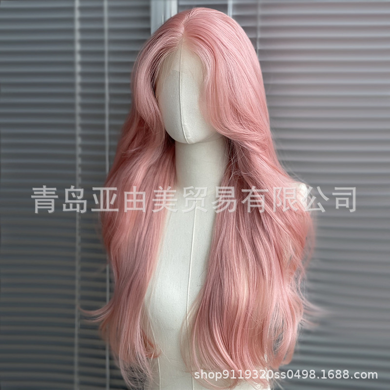 Xiyin European and American Style Lace Front Wig for Women, Long Straight Hair with Bangs, New Full Pink High-End Synthetic Fiber Wig Xiyin European and American Style Lace Front Wig for Women, Long Straight Hair with Bangs, New Full Pink High-End Synthetic Fiber Wig
