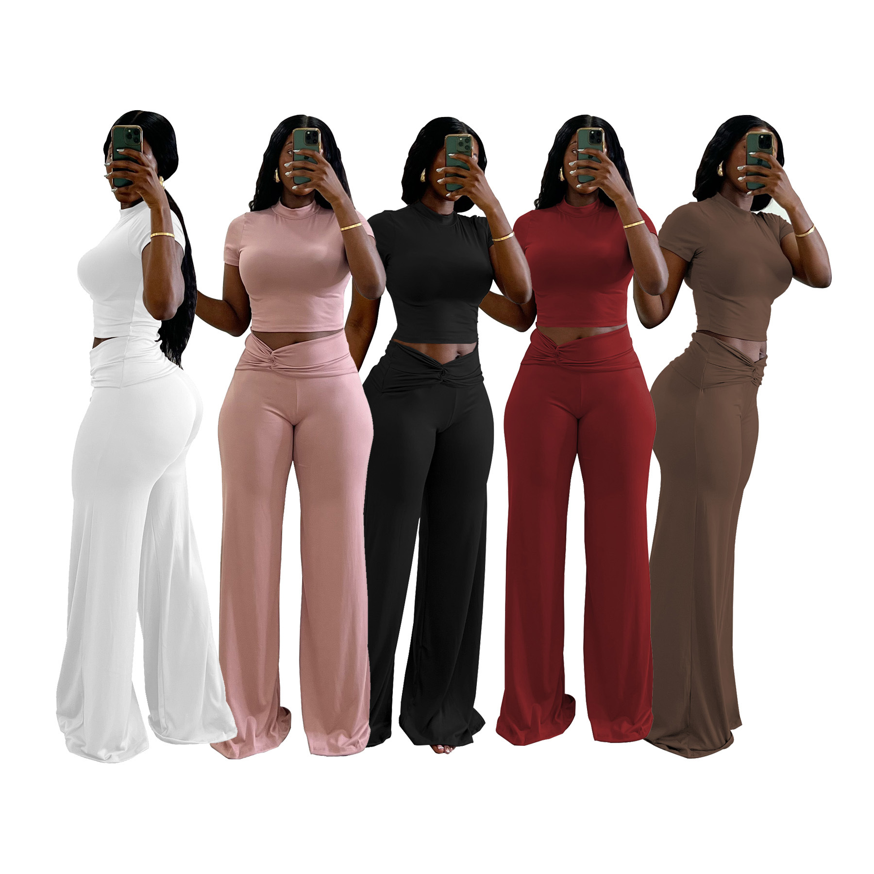 High Waisted Slimming Wide Leg Trouser And Top Two Piece Set_voghion.com