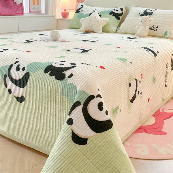 Panda Paradise-Green [Milk Velvet Right Angle Bed Cover]