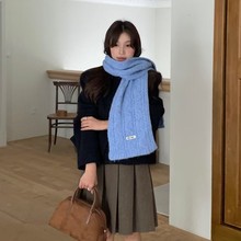 25冬季新款镂空针织围巾女软糯含羊毛保暖纯色百搭外出防寒围脖厚