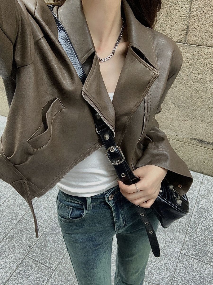 European-Style Short Pu Leather Jacket for Women, 2026 Spring and Autumn New Style, Stylish Biker Jacket for Petite Figures