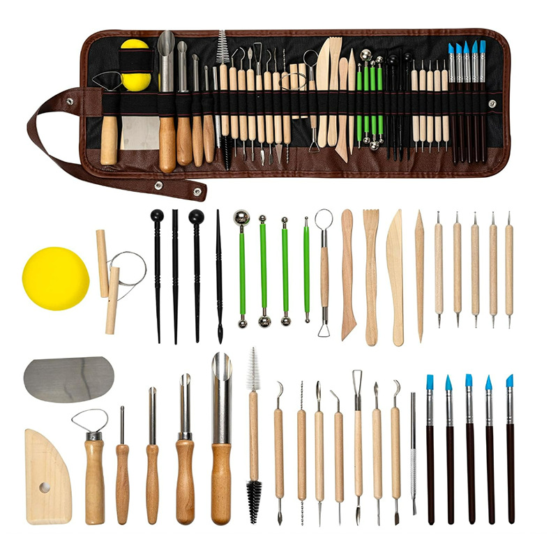 점토 도구 42종 세트 (펀칭기 포함) / 가죽 파우치형
