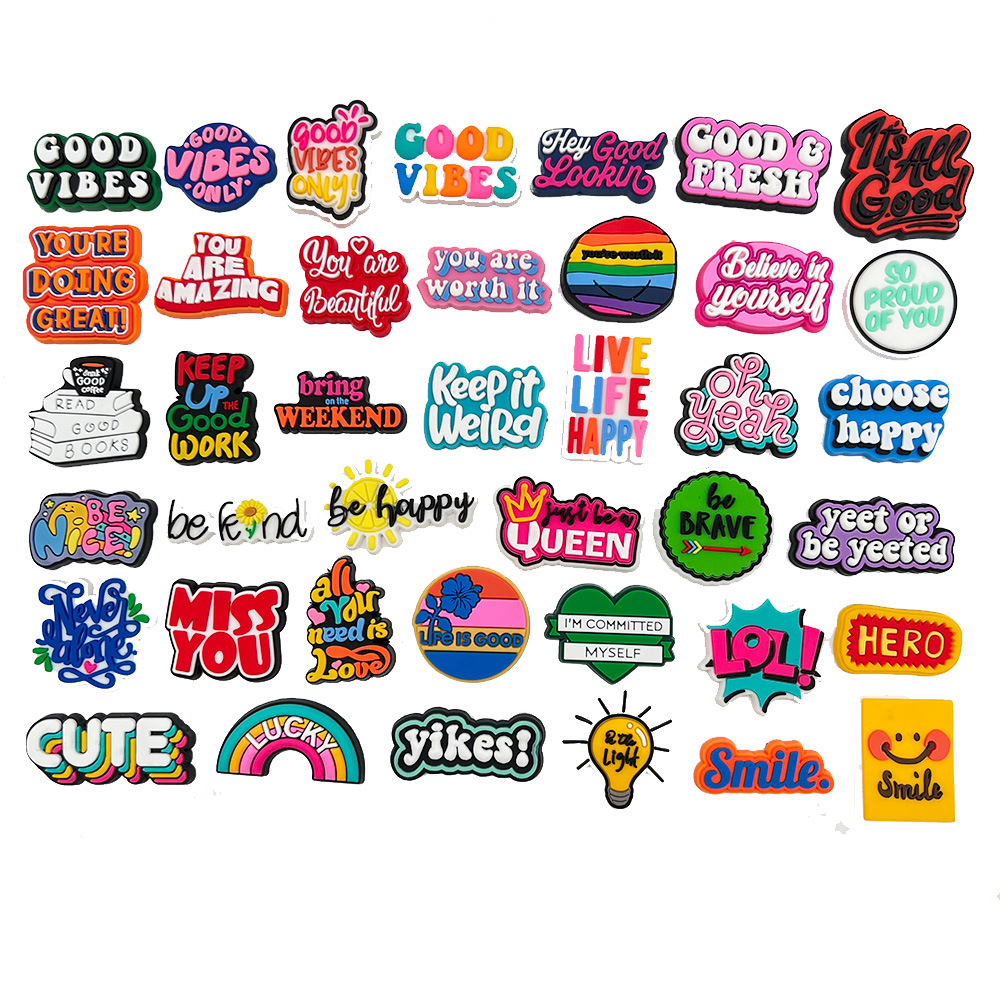 字母短语系列跨境洞洞鞋鞋花鞋扣鞋装饰PVC软胶diy配饰可爱卡通鞋