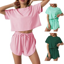 A 70158 Comfortable Solid Color Waffle Shorts Set ��ɫ�����