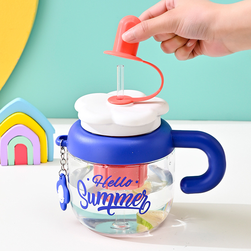 Vaso grande con flor y asa | Taza plástica resistente a altas temperaturas