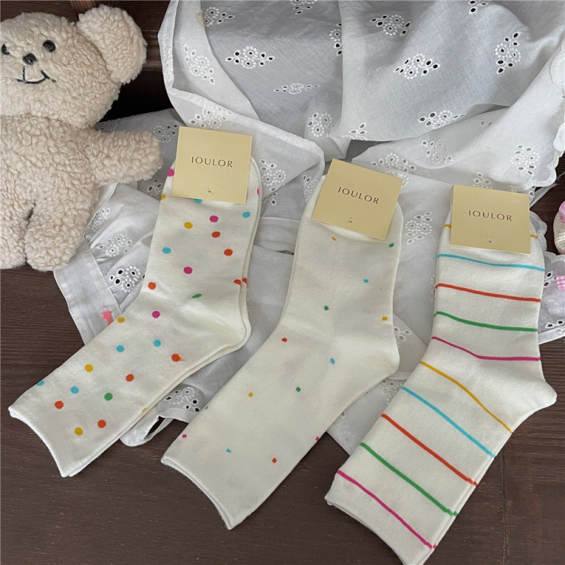 IOULOR autumn colorful polka dot girl tide socks sweat-absorbent casual cotton socks dopamine wear mid-calf socks wholesale
