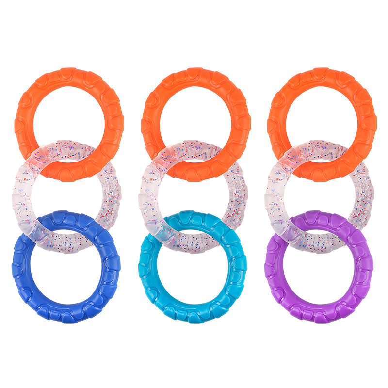 (2개) 애완견 당김 고리 장난감, 물림 방지 및 어금니 줄다리기, 3링크 원형 고리, 대화형 지루함 완화 유물을 당길 수 있음