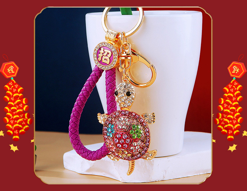 Turtle Car Keychain With Full Diamond Crystals Bag Pendant_voghion.com