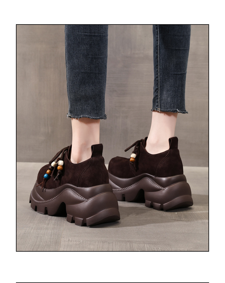 Giày lười nữ đế xuồng cao platform phong cách JK preppy thanh lịch, đế dày — nâu chi tiết 16