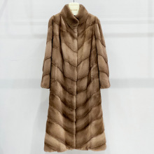 紫标天鹅绒貂皮大衣女整貂长款过膝母貂水貂皮草外套立领斜排轻奢