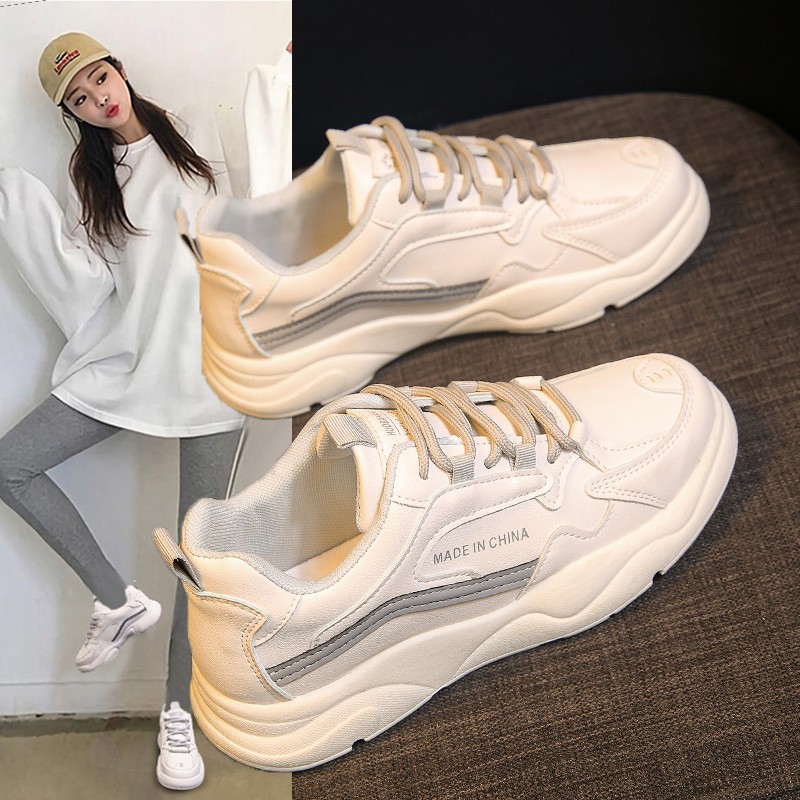 鞋子女2021春季新款时尚休闲鞋 小白鞋女系带平底板鞋运动鞋女