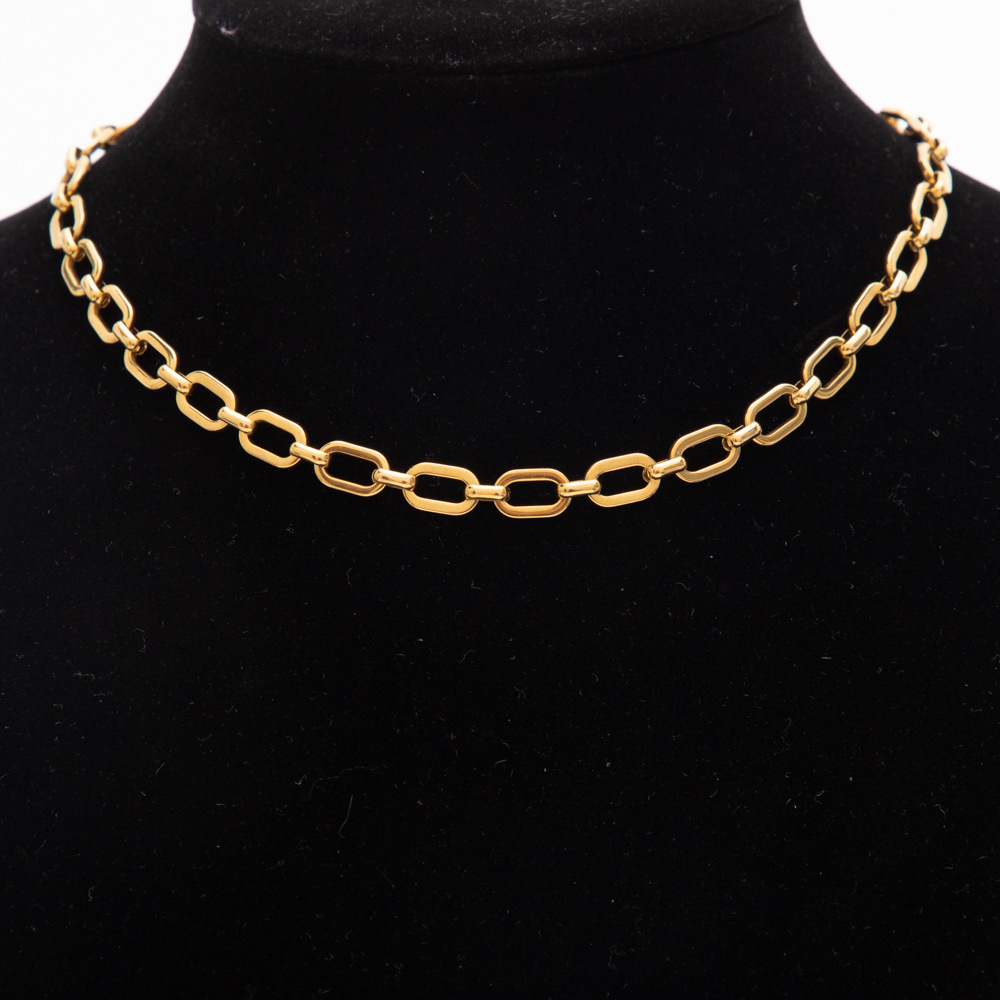 Stainless steel necklace does not fade square line O-shaped chain flattened oval handmade chain jewelry 18K gold plating high sense