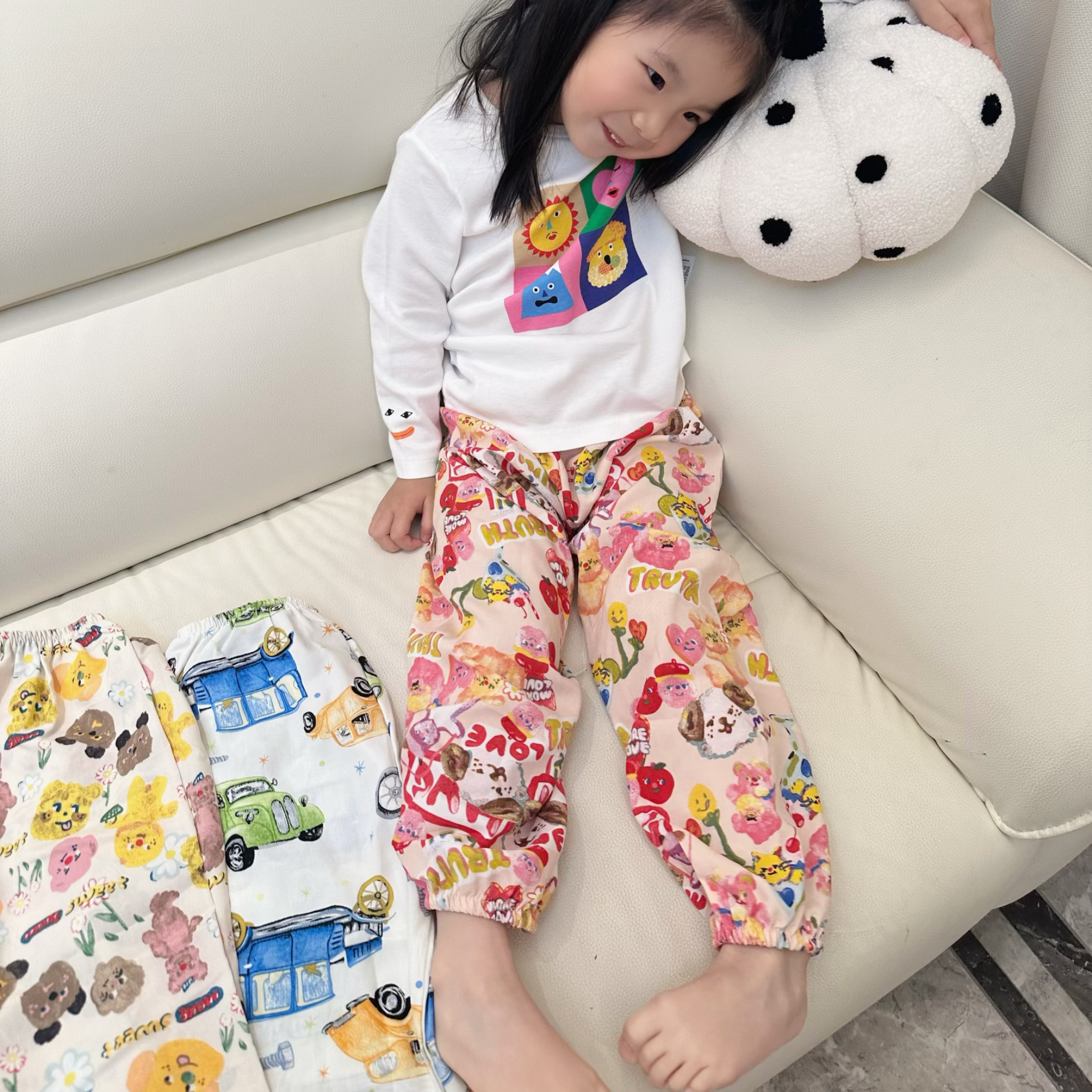 Pantalones anti-mosquitos para niños, estilo fino de verano para bebés, ropa de verano para niños y niñas, pantalones largos de linterna para niños de mediana edad, pijamas de seda de algodón, ocio